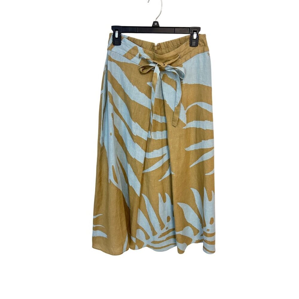 Soft Surroundings Figi Linen Skirt Olive Blue Palm NWT PS Petite Small $130